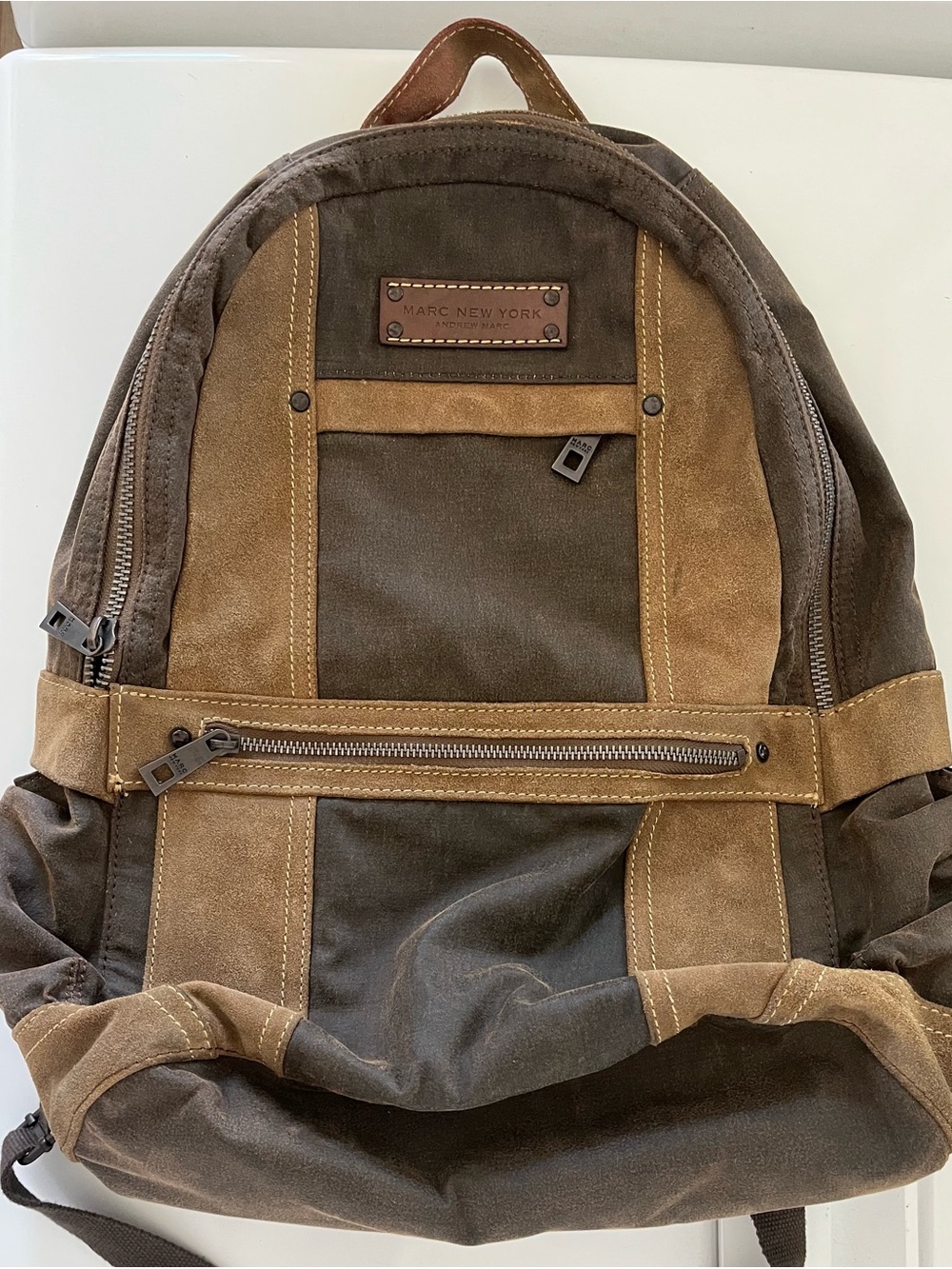 Marc New York Brown and Tan Canvas Suede Backpack